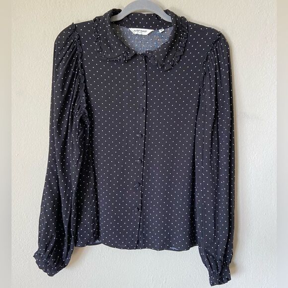 Naf Naf Black White Blouse Polka Dots Size S - Picture 3 of 7